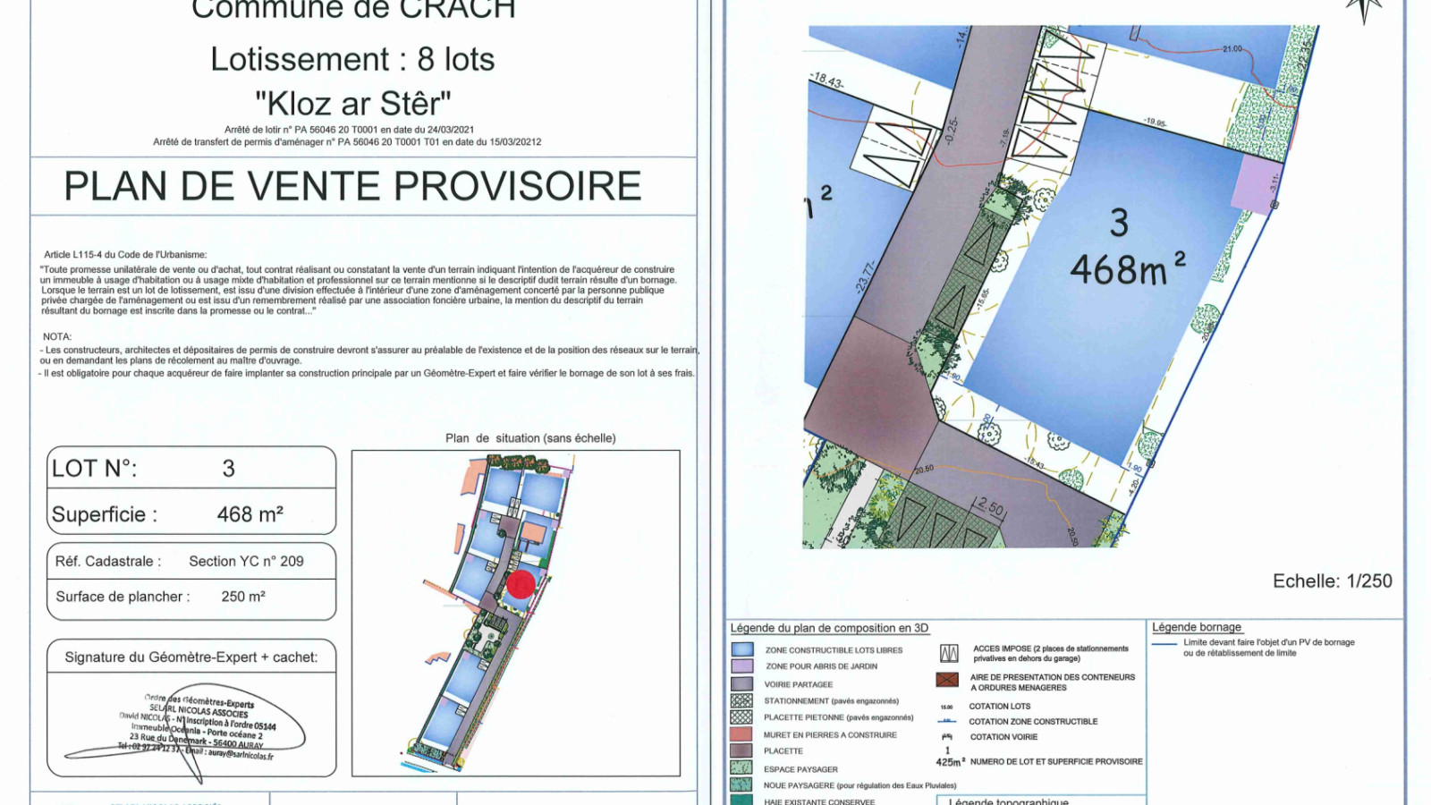 Terrain constructible de 636m2 à Crach