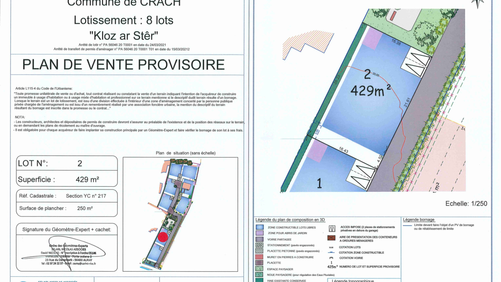 Terrain constructible de 429m2 à Crach